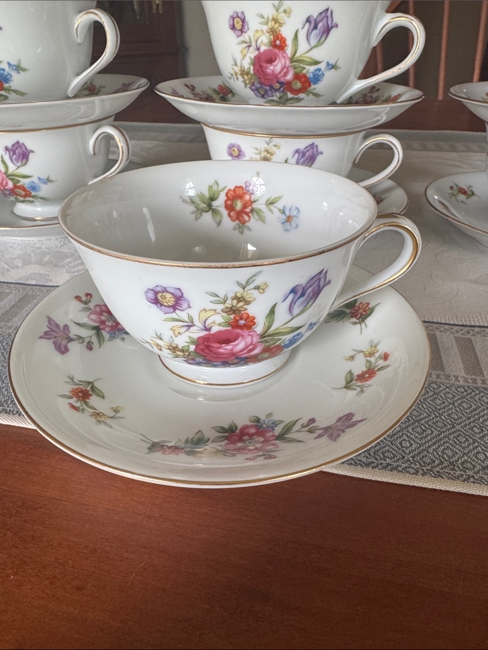 Vintage Harmony House Dresdania China. 9 cups with saucers.